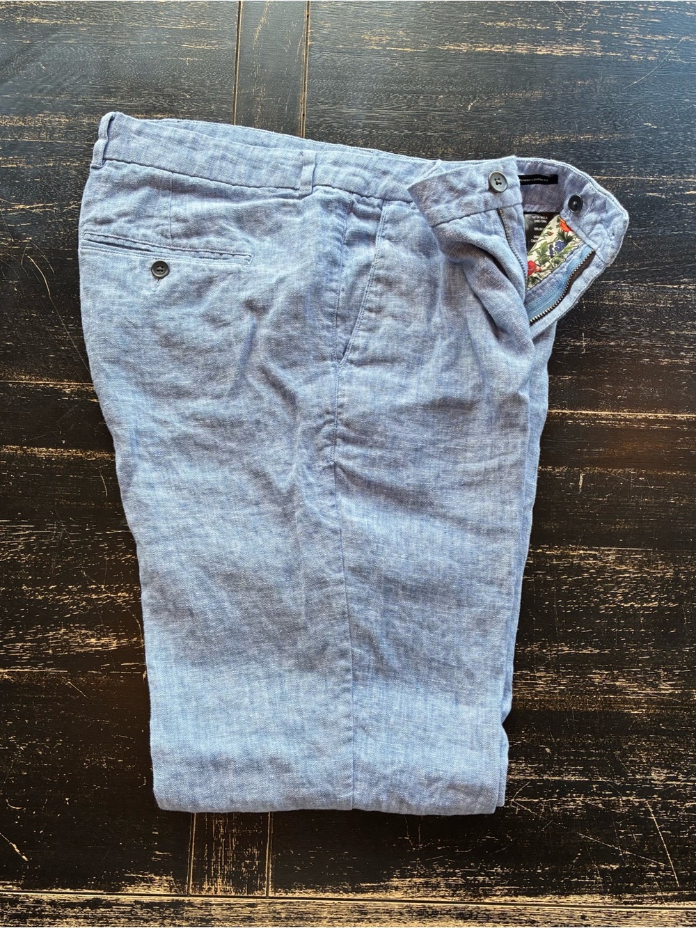 Simons Light Blue Linen-Blend Chinos